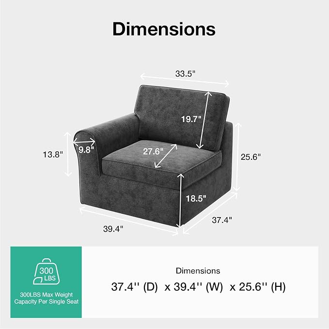 Novilla 108" Modular Sectional Sofa, Modular Sectional Couches for Living Room Bedroom, Chenille Removable Cover Cloud Couch with Smarts Coil® Support L-Shaped Couch(Dark Grey, Left-Arm Chair)