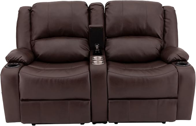RecPro Charles RV Power Loveseat | 64" | Cup Holders | Mahogany