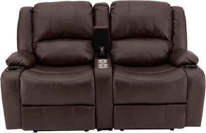 RecPro Charles RV Power Loveseat | 64" | Cup Holders | Mahogany