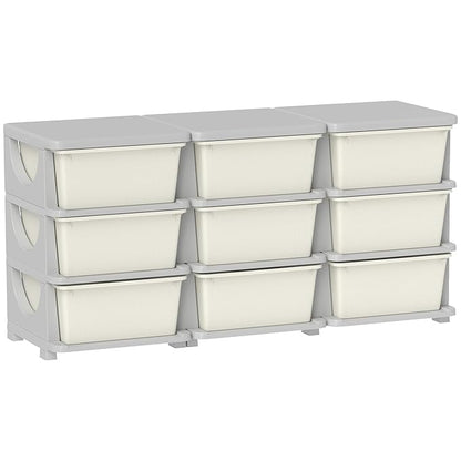 Qaba 3 Tier Kids Storage Unit, Toy Organizers and Storage with 9 Drawer Chest for Kids Bedroom Nursery Kindergarten Living Room for Boys Girls Toddlers, Cream White
