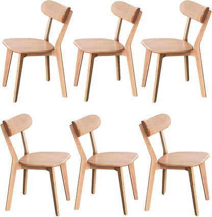 Solid Oak Wood Dining Chairs Set of 6 | Heavy Duty 400 lbs Commercial Grade | Natural Finish | Mid Century Modern Curved Back Wooden Chairs for Home Kitchen Restaurant | Easy Assembly