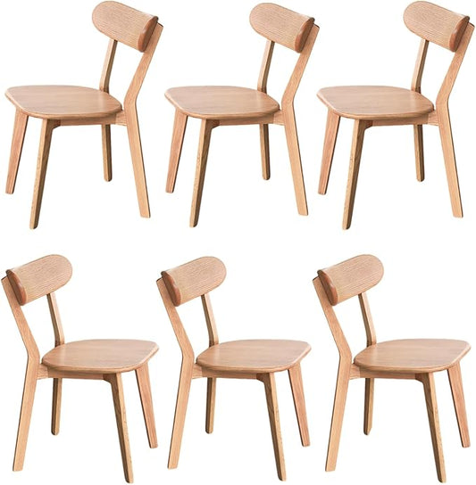 Solid Oak Wood Dining Chairs Set of 6 | Heavy Duty 400 lbs Commercial Grade | Natural Finish | Mid Century Modern Curved Back Wooden Chairs for Home Kitchen Restaurant | Easy Assembly