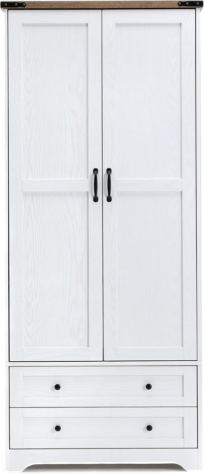 Yechen 71" Wooden Armoire Wardrobe Closet - Modern Functional Clothes Tall Storage Cabinet with Adjustable Shelf and Hanging Rail, Sturdy Freestanding Closet Wardrobe with 2 Wide Drawers for Bedroom