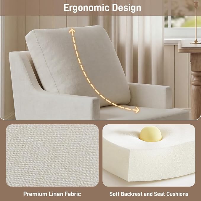 UVV Upholstered Dining Chairs Set of 2, Modern Kitchen Chair Dining Room Chair with 4 Casters, Linen Armchair for Bedroom Reading Room Living Room, Beige