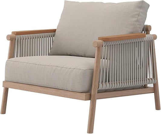 Acanva Modern All-Weather Aluminum Outdoor Patio Sofa with Thick Cushions, Olefin Fabric Sunroom Backyard Furniture, Light Khaki, Armchair