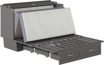 AFI, Nantucket Queen Murphy Bed Chest with Mattress, Storage Drawer and Built-In USB Charger, Grey