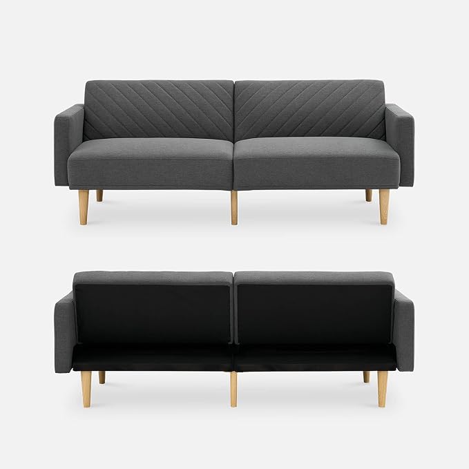 mopio 76.4" Futon Sofa Bed, Couch, Loveseat, Sleeper Sofa, Mid Century Modern Futon Couch, Sofa Cama, Couches for Living Room (Dark Gray Fabric)