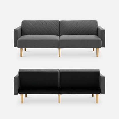 mopio 76.4" Futon Sofa Bed, Couch, Loveseat, Sleeper Sofa, Mid Century Modern Futon Couch, Sofa Cama, Couches for Living Room (Dark Gray Fabric)