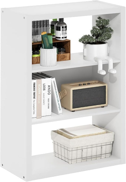 Furinno Viola Book Shelf, 3-Tier Bookshelf, Extra Thick Frame Bookcase with Open Shelf, Open Back Design, 11.3" x 23.2" x 35.9", for Living Room, Bedroom, Home Office, White