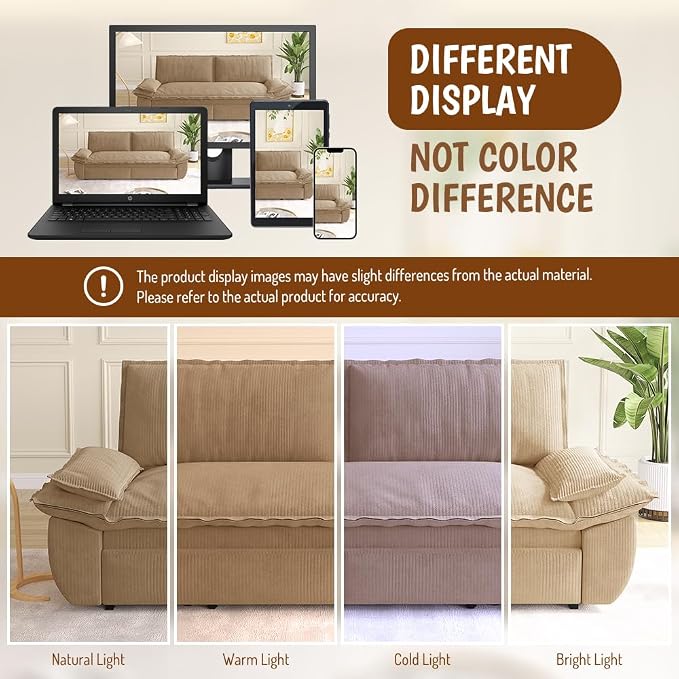 73.2" Sleeper Sofa Bed Queen, 3-in-1 Convertible Couch, Modern Pull Out Couches, Comfy Corduroy Futon Sofa, Cloud Loveseat Lounge, Pillow Arm for Small Spaces, Apartment, Living Room, Camel
