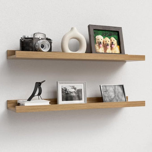 Boswillon 23.6 Inches Long Floating Shelves, 2 Set Modern Wall Shelf for Bedroom, Nursery Book Shelf with Lip, Picture Ledge Shelf for Wall Decor Living Room Bathroom Kitchen - Oak