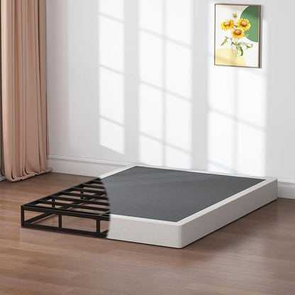 SHLAND Queen Box Spring 7 Inch Low Profile Queen Size Bed Base, 3000 lbs Black Heavy Duty Metal Mattress Foundation with Easy Clean Fabric Cover, Easy Assembly