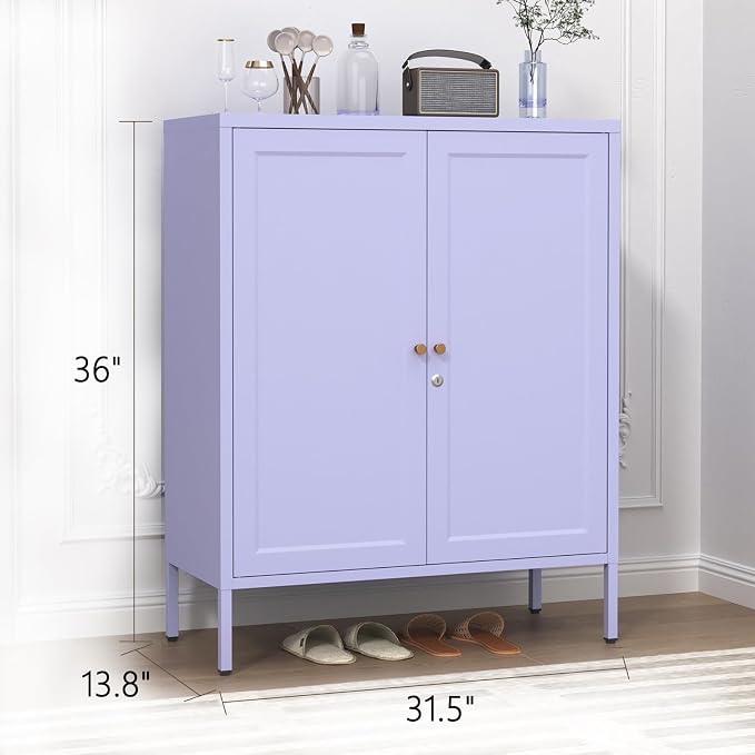 Lockable Metal Storage Cabinet Adjustable Shelves Modern Versatile Storage Lockers Home Organization Durable Metal Cabinet Garage Tool Cabinet Purple 36" H X 31.5" W X 13.8" D