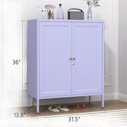 Lockable Metal Storage Cabinet Adjustable Shelves Modern Versatile Storage Lockers Home Organization Durable Metal Cabinet Garage Tool Cabinet Purple 36" H X 31.5" W X 13.8" D