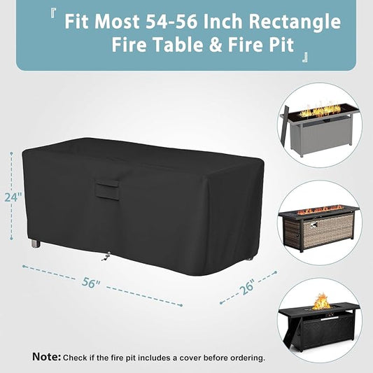 SHINESTAR Rectangle Fire Pit Cover, Fits for 54-56 Inch Gas Fire Table, Waterproof and Windproof, 56 x 26 x 24 Inches, Black