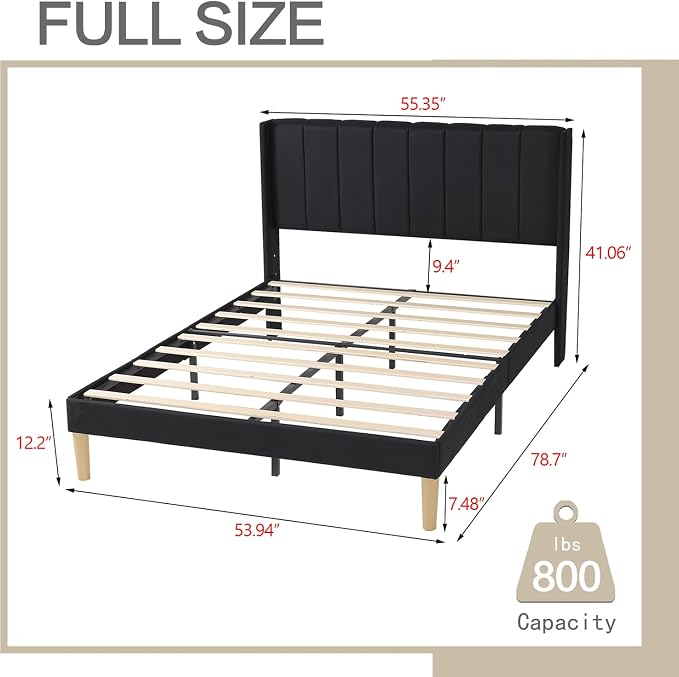 AGARTT Upholstered Platform Bed Frame Full Size with Headboard and Footboard/Wooden Slats Support/No Box Spring Needed/Easy Assembly,Black Linen
