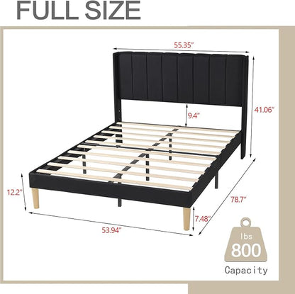 AGARTT Upholstered Platform Bed Frame Full Size with Headboard and Footboard/Wooden Slats Support/No Box Spring Needed/Easy Assembly,Black Linen