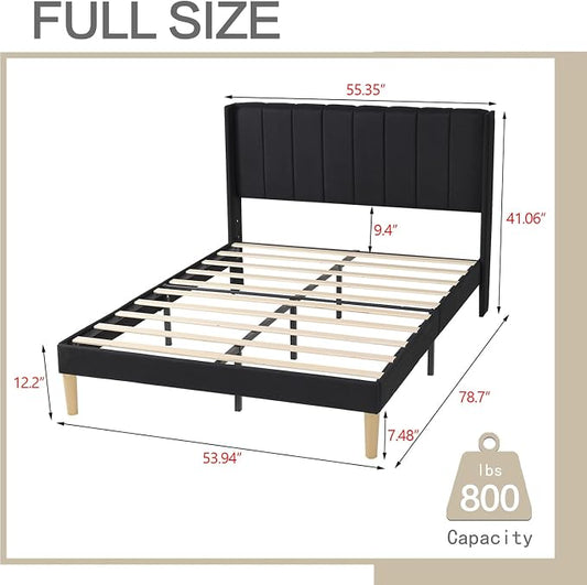 AGARTT Upholstered Platform Bed Frame Full Size with Headboard and Footboard/Wooden Slats Support/No Box Spring Needed/Easy Assembly,Black Linen