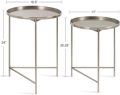 Kate and Laurel Ulani Modern Nesting Side Table; Set of 2; Silver; Sophisticated End Tables for Storage and Display