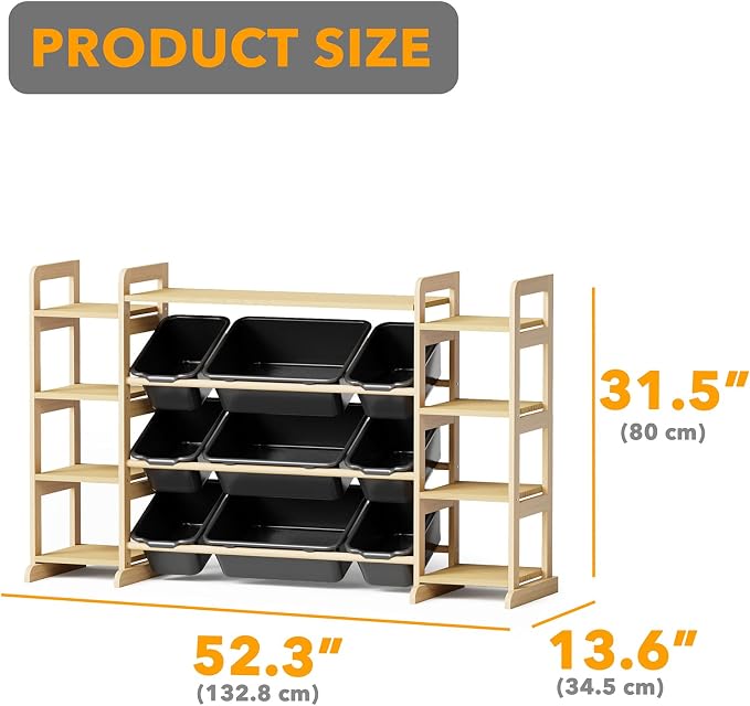 SpaceAid Large Toy Storage Organizer 9 Shelves 9 Bins, Toy Organizers Storage Bookshelf, Kids Bin Shelf Toys Box Bookcase for Bedroom Playroom Organization Room Decor, Neutral Gray