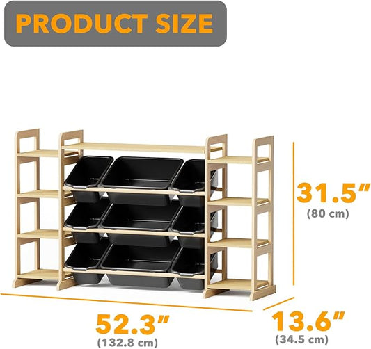 SpaceAid Large Toy Storage Organizer 9 Shelves 9 Bins, Toy Organizers Storage Bookshelf, Kids Bin Shelf Toys Box Bookcase for Bedroom Playroom Organization Room Decor, Neutral Gray