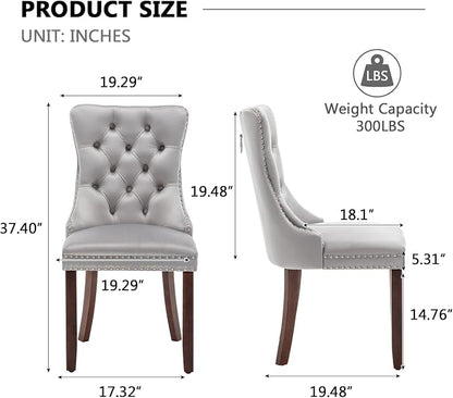 Hixkol Velvet Dining Chairs Set of 6,Upholstered Dining Chairs with Ring Pull Trim and Button Back,Modern Seating for Kitchen, Dining Room & Living Room(Light Gray)