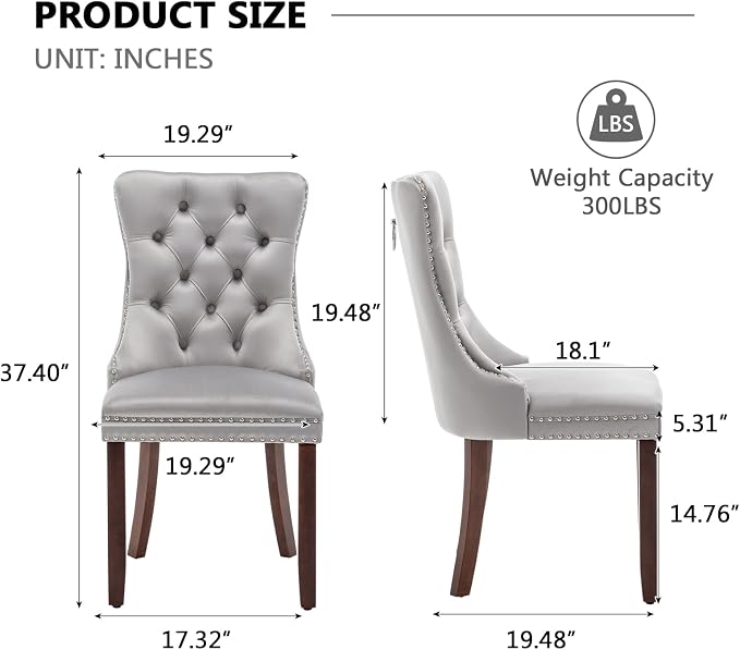 Hixkol Velvet Dining Chairs Set of 2,Upholstered Dining Chairs with Ring Pull Trim and Button Back,Modern Seating for Kitchen, Bedroom & Living Room(Light Gray)