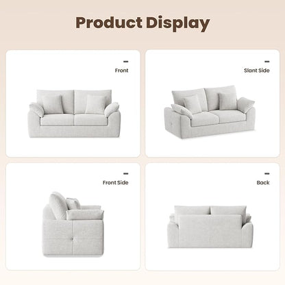 75.6" Boneless Loveseat Sofa, Polyester Fabric 2-Seater Couch with 4 Pillows, No Assembly Required, Soft High Density Foam Cushion, Rectangular Track Arm Sofa for Living Room Bedroom Apartment (Beige)