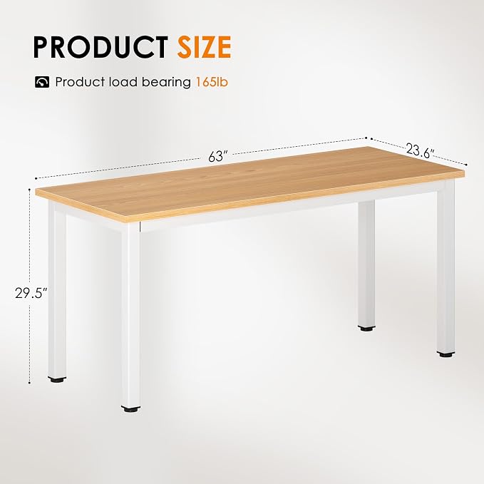 DlandHome 63 inches X-Large Computer Desk, Composite Wood Board, Decent and Steady Home Office Desk/Workstation/Table, BS1-160TW Teak and White Legs, 1 Pack