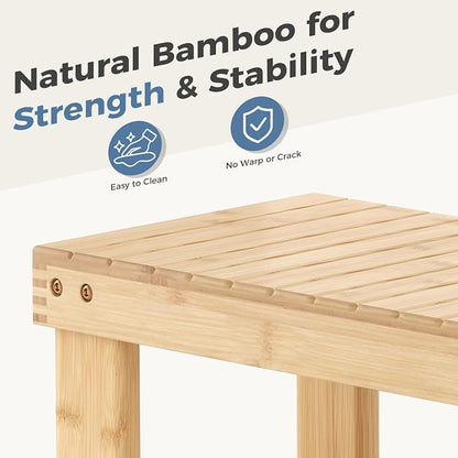 DUMOS Wooden Shoe Rack Bench with Storage, 3-Tier Bamboo Entryway Benches, Shoe Rack Holds Up to 286 lb Storage Organizer, 11.3 x 19.7 x 17.8 Inches, Suitable for Bedroom Living Room Balcony, Wood