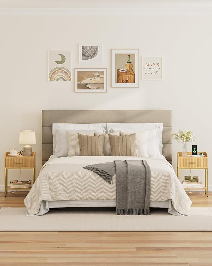 Nightstand with Charging Station, 3-Tier Bed Side Table, Small End Table, Night Standwith Open Shelf and Drawer, Bedside Table for Bedroom, Living Room, Oak