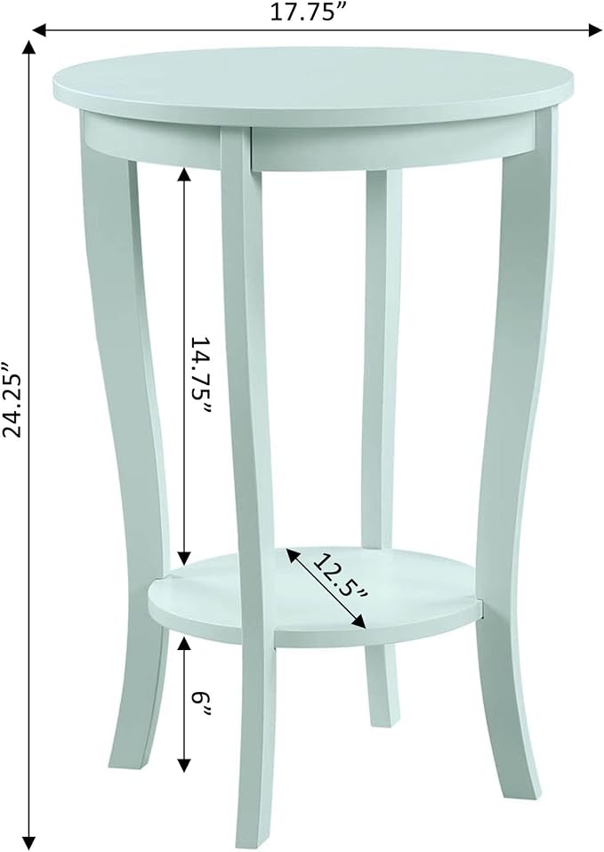 Convenience Concepts American Heritage Round End Table with Shelf, Sea Foam