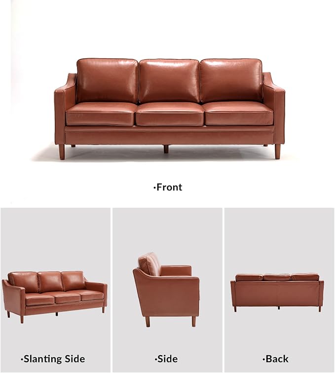 Kingfun Couch Sets for Living Room, 3 Seater Couch and Loveseat, Mid Century Modern Sofa Set, Faux Leather Couch with Solid Wood Frame for Bedroom