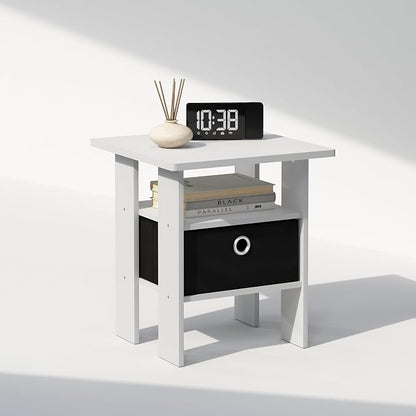 Furinno TIDUR Night Stand, Open Shelf Design Nightstand with Storage Bin, Bedside Table, End Table, Side Table, for Bedroom, Closet, Dorm, White