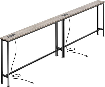 SUPERJARE 102.4 Inch Sofa Table with Power Outlets and USB-C Ports, 5.9 Inch Narrow Console Tables, Entryway Hallway Couch Tables with Storage, Behind Sofa, Small Spaces, Living Room, Oak