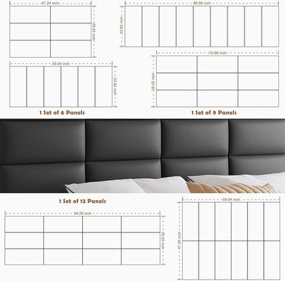 IFNOW Wall Mounted Upholstered Headboard Full, 3D Peel and Stick Soundproof Panels, Reusable and Removable Padded Leather Bed Headboard, 6 Panels 9.84" x 23.62", Black