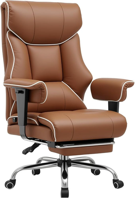 GTPLAYER Big and Tall Gaming Chair 400lbs Heavy Duty Office Chair with Foot Rest & Ergonomic Pocket Spring Cushion, High Back Lumbar Support for Lower Back Pain Relief, Coffee Brown