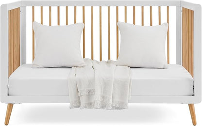 Tatum 3-in-1 Convertible Crib - Included Toddler Guard Rail, White/Natural Finish, Adjustable Mattress Height, Converts to Toddler Bed & Daybed, Fits Standard Full-Size Crib Mattress
