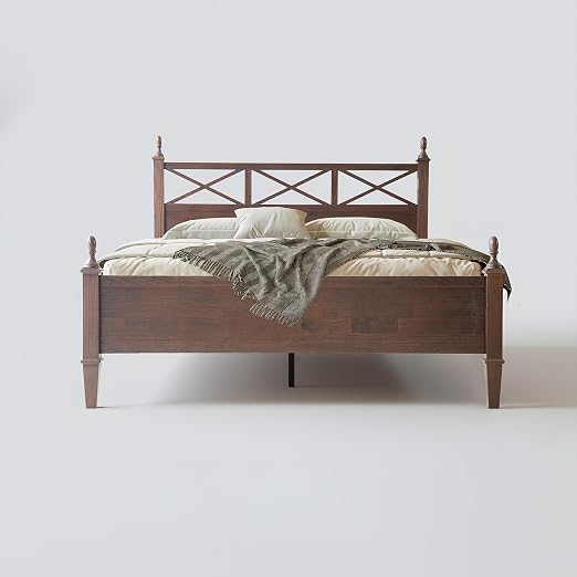 King Size Solid Wood Platform Bed Frame with Headboard & Footboard, 12 Durable Slatted Base with Metal Legs, Easy Assembly, Slip-Free & Anti-Noise, No Box Spring Needed, Dark Roast Oak Finish RIK-32