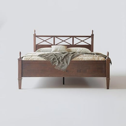 King Size Solid Wood Platform Bed Frame with Headboard & Footboard, 12 Durable Slatted Base with Metal Legs, Easy Assembly, Slip-Free & Anti-Noise, No Box Spring Needed, Dark Roast Oak Finish RIK-32