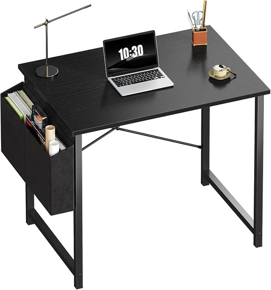 OLIXIS Small Computer Desk, 31 Inch Home Office Desks, Writing Study Craft Work Gaming Table, Computer Workstation for Bedroom Small Spaces with Storage Bag, Black