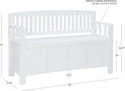 Cynthia White Storage Bench with Flip-Top Lid and Hidden Storage Space by Linon