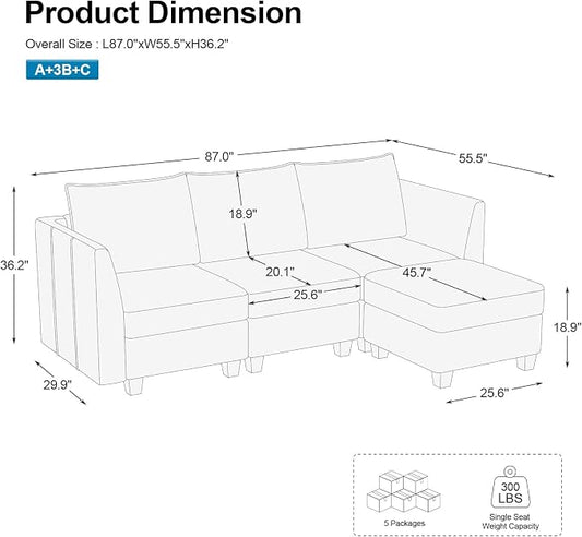 Belffin Convertible Sectional Sofa with Chaise Velvet L Shaped Sofa Couch Modular Sectional Sofa with Storage Blue