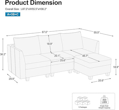 Belffin Convertible Sectional Sofa with Chaise Velvet L Shaped Sofa Couch Modular Sectional Sofa with Storage Beige