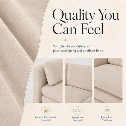 Esright Apartment Cloud Couch, 89-Inch 3-Seat Chenille Sofa, Cream White | Skin-Friendly Fabric, Deep 22" Seat, 2×6.3" Plush Back Pillows, Wood Frame, 800-Lb Support for Studios and Living Rooms