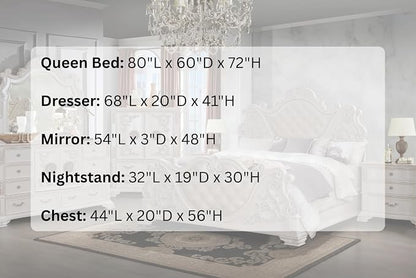 First of a Kind Santa Monica Traditional 5 Piece Queen Bedroom Set with Upholstered Tufted Headboard Elegant Classic Design Coordinated Furniture Collection, White