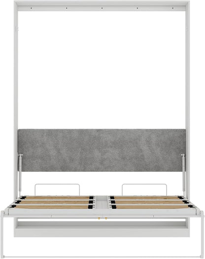 Bobve Farmhouse Murphy Bed Queen, 85" Wall Bed Folds to Save Space, Concealed Bed Frame with Hydraulic Rod and Wall Mounted Features for Apartment/Office/Guest Room