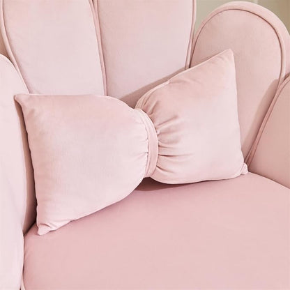 VINGLI Petal Makeup Vanity Chair with Back,Flower Cute Girls Desk Chair Comfy No Wheels,Modern Dining Chair,Small Accent Chair with Adustable Gold Legs&Bow Pillow for Home Office,Bedroom,Velvet,Pink