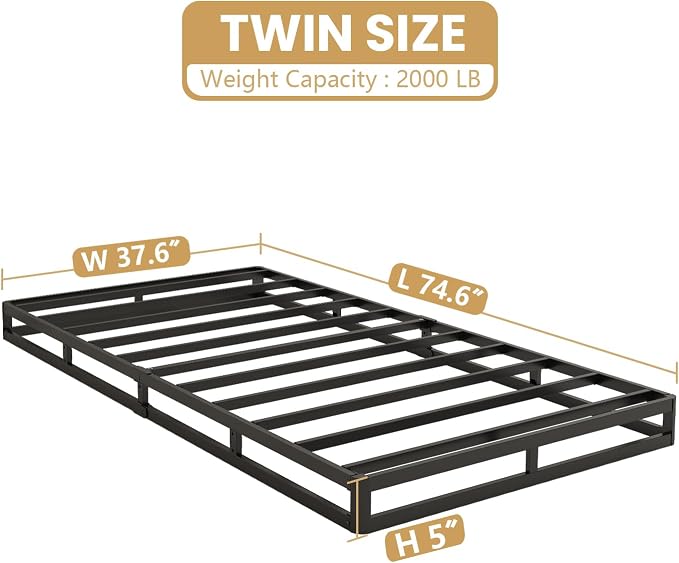 NHODIR Twin Box Spring 5 Inch Heavy Duty Box Spring Mattress Foundation, Metal Bed Base with Fabric Cover, Noise Free Easy Assembly