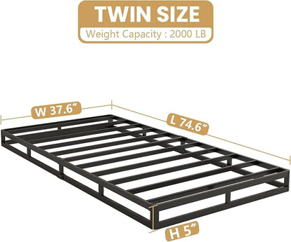 NHODIR Twin Box Spring 5 Inch Heavy Duty Box Spring Mattress Foundation, Metal Bed Base with Fabric Cover, Noise Free Easy Assembly